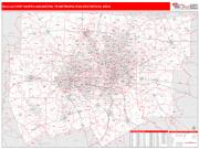 Dallas-Fort Worth-Arlington Metro Area Wall Map Red Line Style 2022